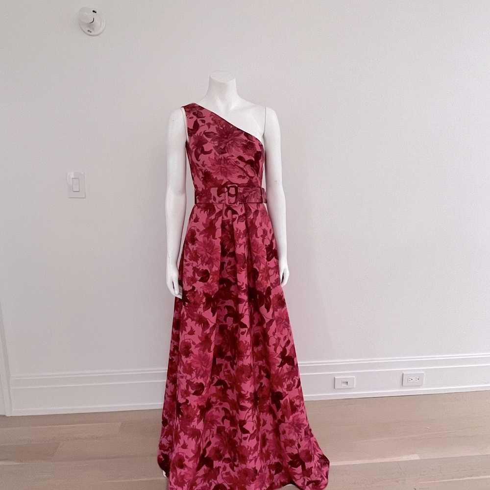 Sachin & Babi Red Floral One-Shoulder Maxi Dress Gown Size small. - Picture 2 of 4